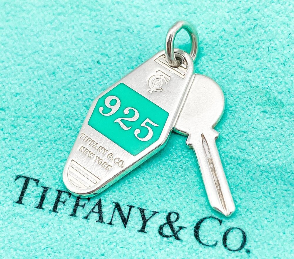RARE Tiffany & Co. Hotel Key Charm Retired Blue Enamel Sterling Silver